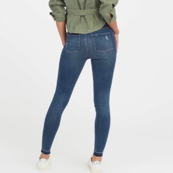 SPANX | Distressed High Rise Medium Wash Skinny Raw Hem Jeans - Picture 3 of 6